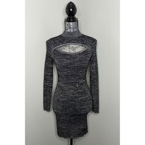 Derek Heart Womens Black Silver Metallic Keyhole Knit Dress Large Y2K Inspired
